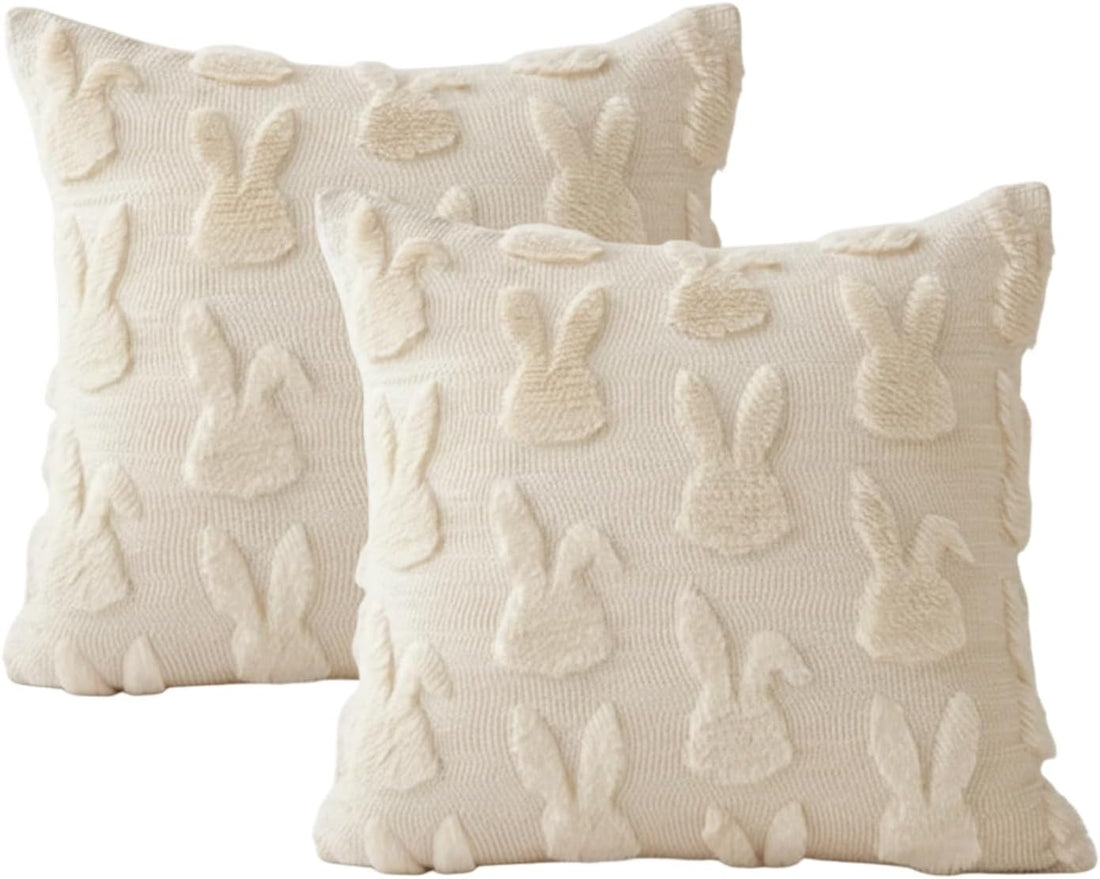 Kissenhüllen Ostern, Ostern Deko, 2 Stück 45x45 cm für Wohnzimmer und Schlafzimmer, Weiche Plüsch-Kissenbezüge mit verstecktem Reißverschluss, für festliche Raumgestaltung und Geschenkideen (1)
