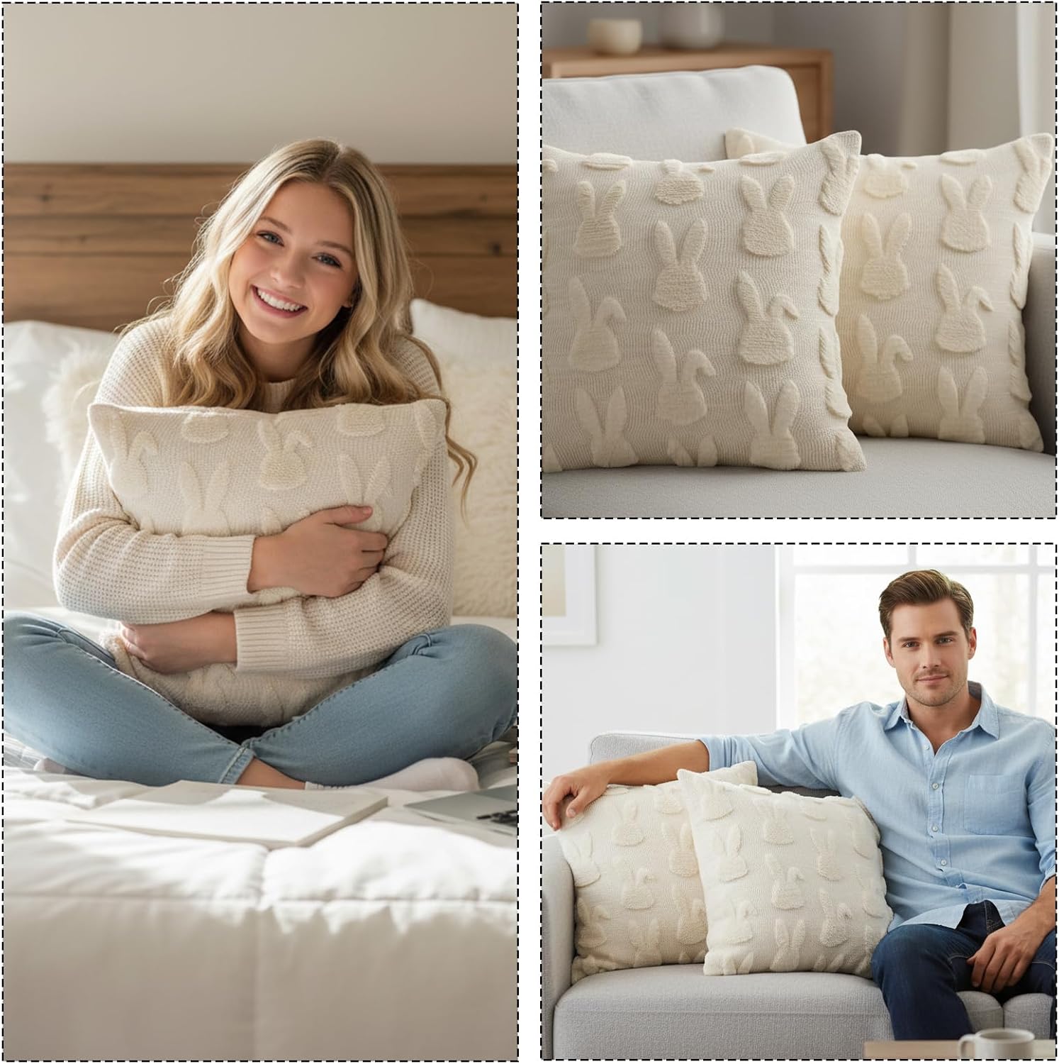 Kissenhüllen Ostern, Ostern Deko, 2 Stück 45x45 cm für Wohnzimmer und Schlafzimmer, Weiche Plüsch-Kissenbezüge mit verstecktem Reißverschluss, für festliche Raumgestaltung und Geschenkideen (1)