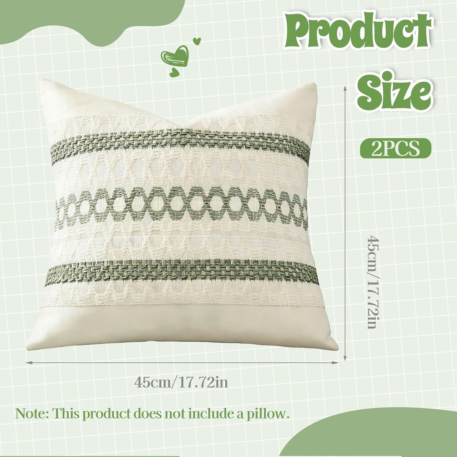 2er-Set Kissenbezüge Salbeigrün Boho Makramee Deko Kissenhüllen Baumwolle Polyester Modern Retro Sofakissen für Wohnzimmer Schlafzimmer Stuhl(45 * 45cm)