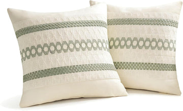 2er-Set Kissenbezüge Salbeigrün Boho Makramee Deko Kissenhüllen Baumwolle Polyester Modern Retro Sofakissen für Wohnzimmer Schlafzimmer Stuhl(45 * 45cm)