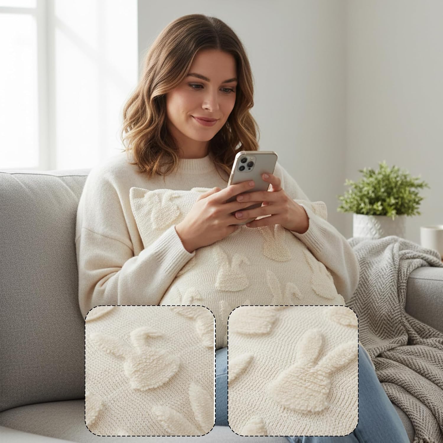 Kissenhüllen Ostern, Ostern Deko, 2 Stück 45x45 cm für Wohnzimmer und Schlafzimmer, Weiche Plüsch-Kissenbezüge mit verstecktem Reißverschluss, für festliche Raumgestaltung und Geschenkideen (1)