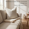 Kissenbezug 50x50 cm - Beige Grau, gestreifte Kissenhülle aus Baumwolle-Leinen-Mix, Dekokissen für Sofa & Couch, EU-Herstellung, 1 Stück – Málaga