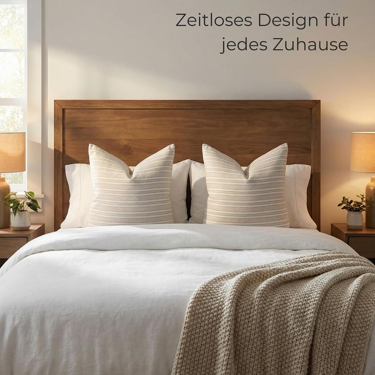 Kissenbezug 50x50 cm - Beige Grau, gestreifte Kissenhülle aus Baumwolle-Leinen-Mix, Dekokissen für Sofa & Couch, EU-Herstellung, 1 Stück – Málaga