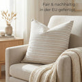 Kissenbezug 50x50 cm - Beige Grau, gestreifte Kissenhülle aus Baumwolle-Leinen-Mix, Dekokissen für Sofa & Couch, EU-Herstellung, 1 Stück – Málaga